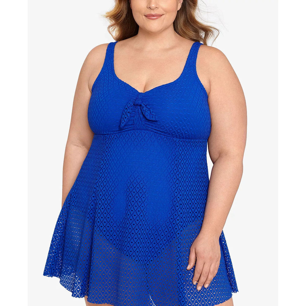Swim Solutions Knot Front Tummy Control Swimdress One-Piece Size 18W 18 W
